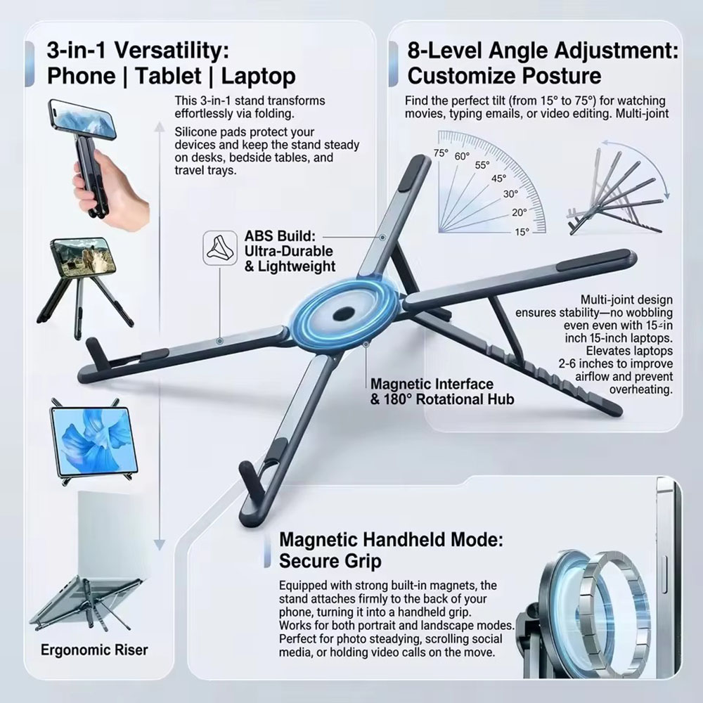Laptop Office Accessories - Portable Magnetic Phone Holder & Selfie
